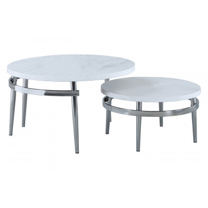 Coaster - Round Nesting Coffee Table in White/Chrome