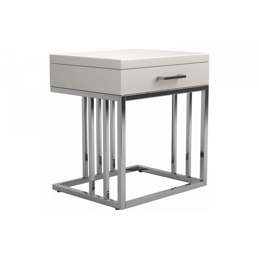 Coaster - 1-Drawer Rectangular End Table in Glossy White/Chrome