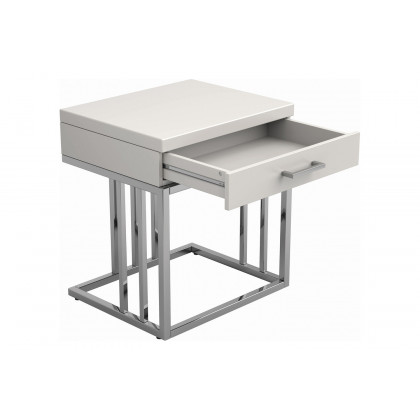 Coaster - 1-Drawer Rectangular End Table in Glossy White/Chrome