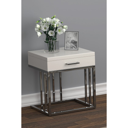 Coaster - 1-Drawer Rectangular End Table in Glossy White/Chrome