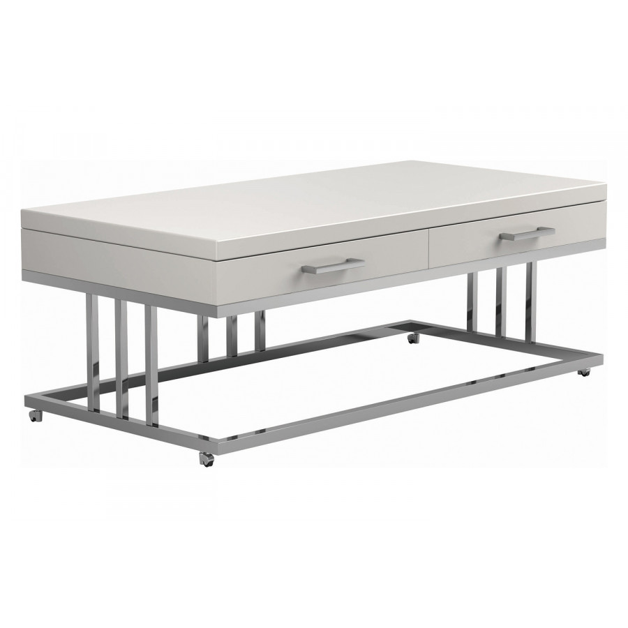 Coaster - 2-Drawer Rectangular Coffee Table in Glossy White/Chrome