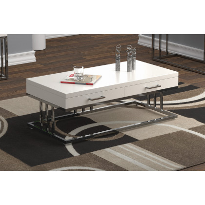 Coaster - 2-Drawer Rectangular Coffee Table in Glossy White/Chrome