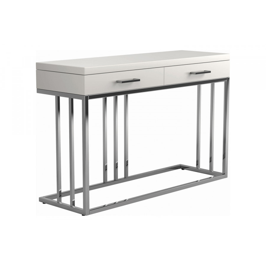 Coaster - 2-Drawer Rectangular Sofa Table in Glossy White/Chrome