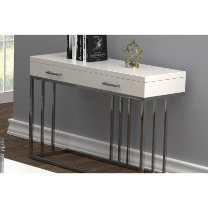 Coaster - 2-Drawer Rectangular Sofa Table in Glossy White/Chrome