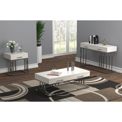 Coaster - 2-Drawer Rectangular Sofa Table in Glossy White/Chrome