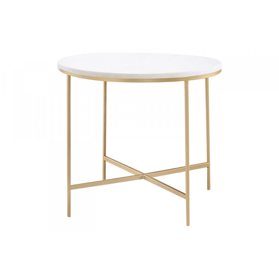 Coaster - Round X-Cross End Table in White/Gold