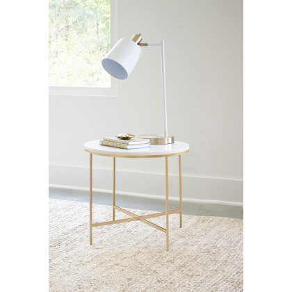 Coaster - Round X-Cross End Table in White/Gold