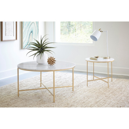 Coaster - Round X-Cross End Table in White/Gold