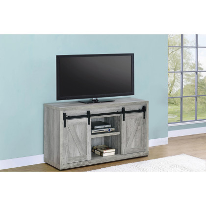 Coaster 48-Inch 3-Shelf Sliding Doors TV Console - Gray Driftwood