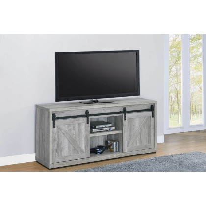 Coaster 59-Inch 3-Shelf Sliding Doors TV Console - Gray Driftwood