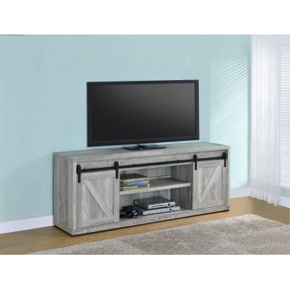 Coaster 71-Inch 3-Shelf Sliding Doors TV Console - Gray Driftwood