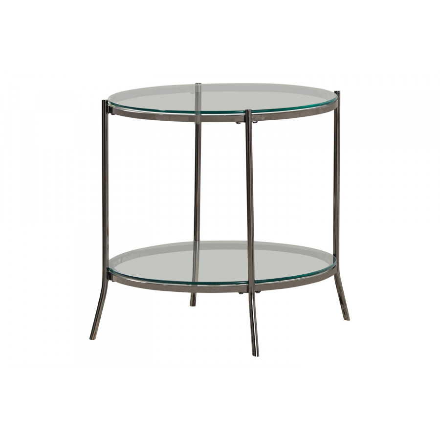 Coaster - Round Glass Top End Table in Black Nickel/Clear
