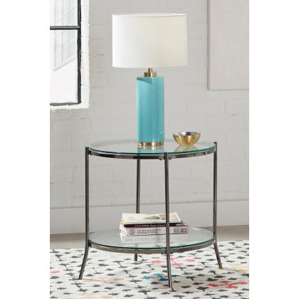 Coaster - Round Glass Top End Table in Black Nickel/Clear