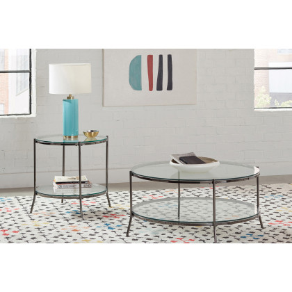 Coaster - Round Glass Top End Table in Black Nickel/Clear
