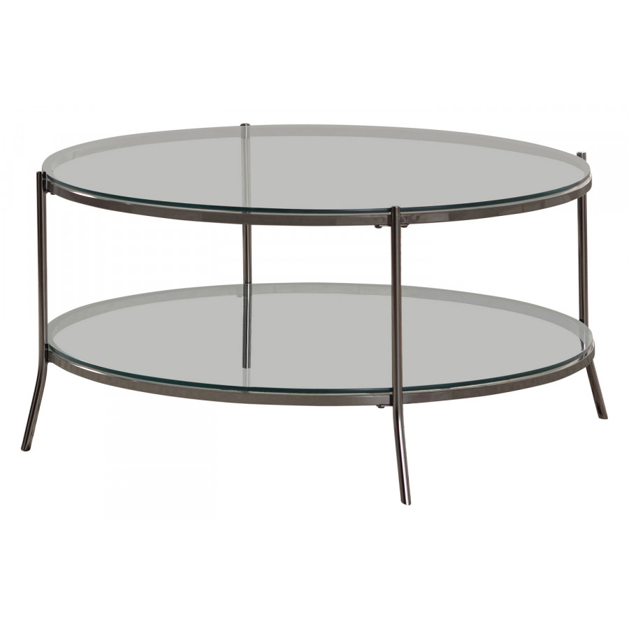 Coaster - Glass Top Round Coffee Table in Black Nickel/Clear