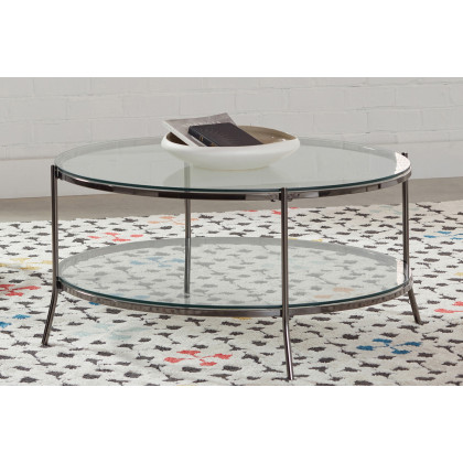 Coaster - Glass Top Round Coffee Table in Black Nickel/Clear