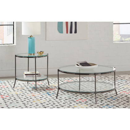 Coaster - Glass Top Round Coffee Table in Black Nickel/Clear