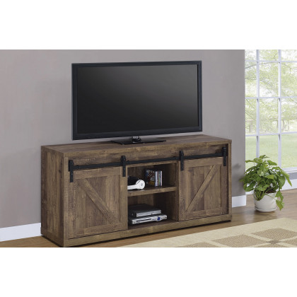 Coaster 59-Inch 3-Shelf Sliding Doors TV Console - Rustic Oak
