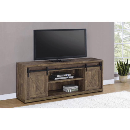 Coaster 71-Inch 3-Shelf Sliding Doors TV Console - Rustic Oak