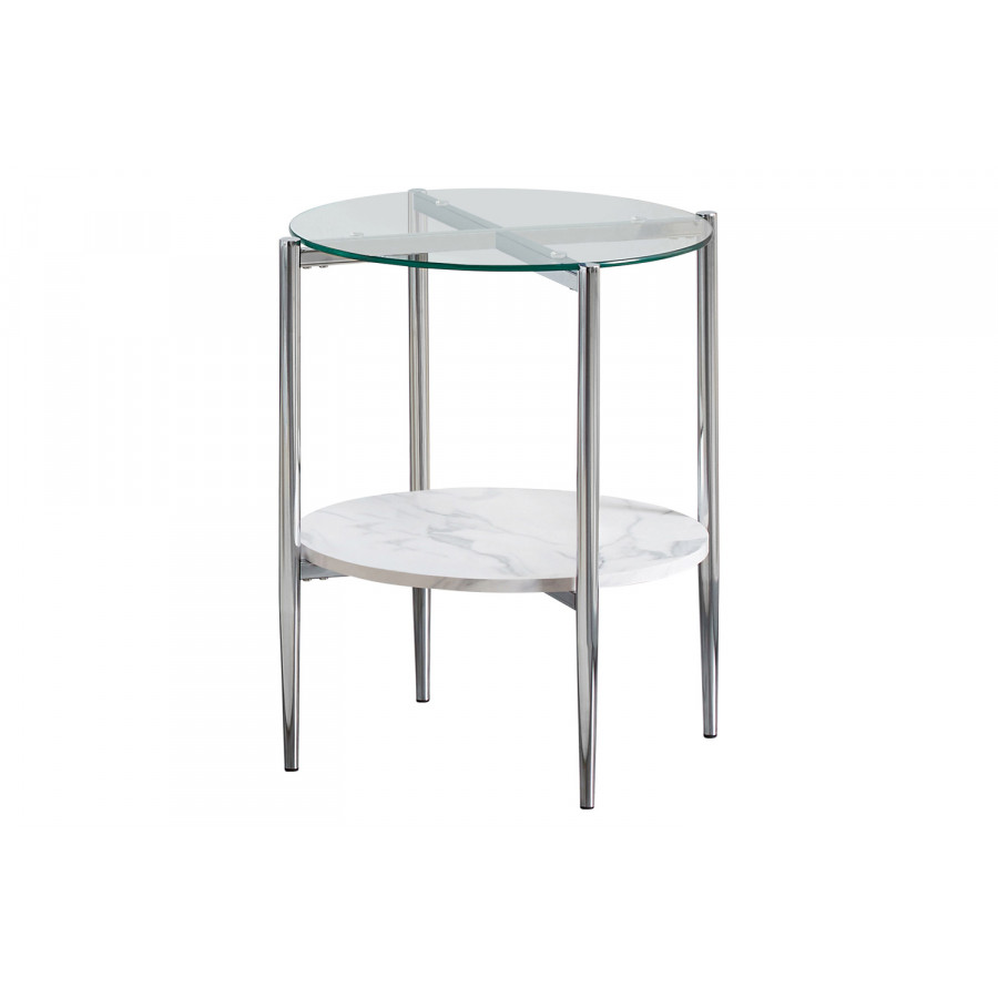 Coaster - Round Glass Top End Table in Clear/Chrome