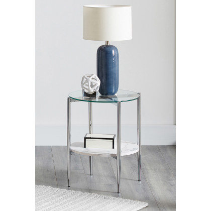 Coaster - Round Glass Top End Table in Clear/Chrome