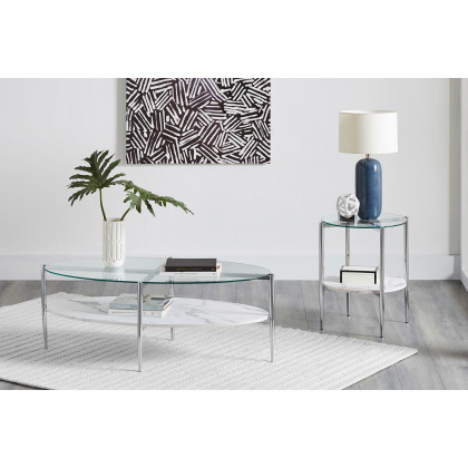Coaster - Round Glass Top End Table in Clear/Chrome