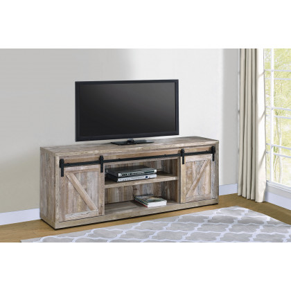 Coaster 71-Inch 3-Shelf Sliding Doors TV Console - Weathered Oak