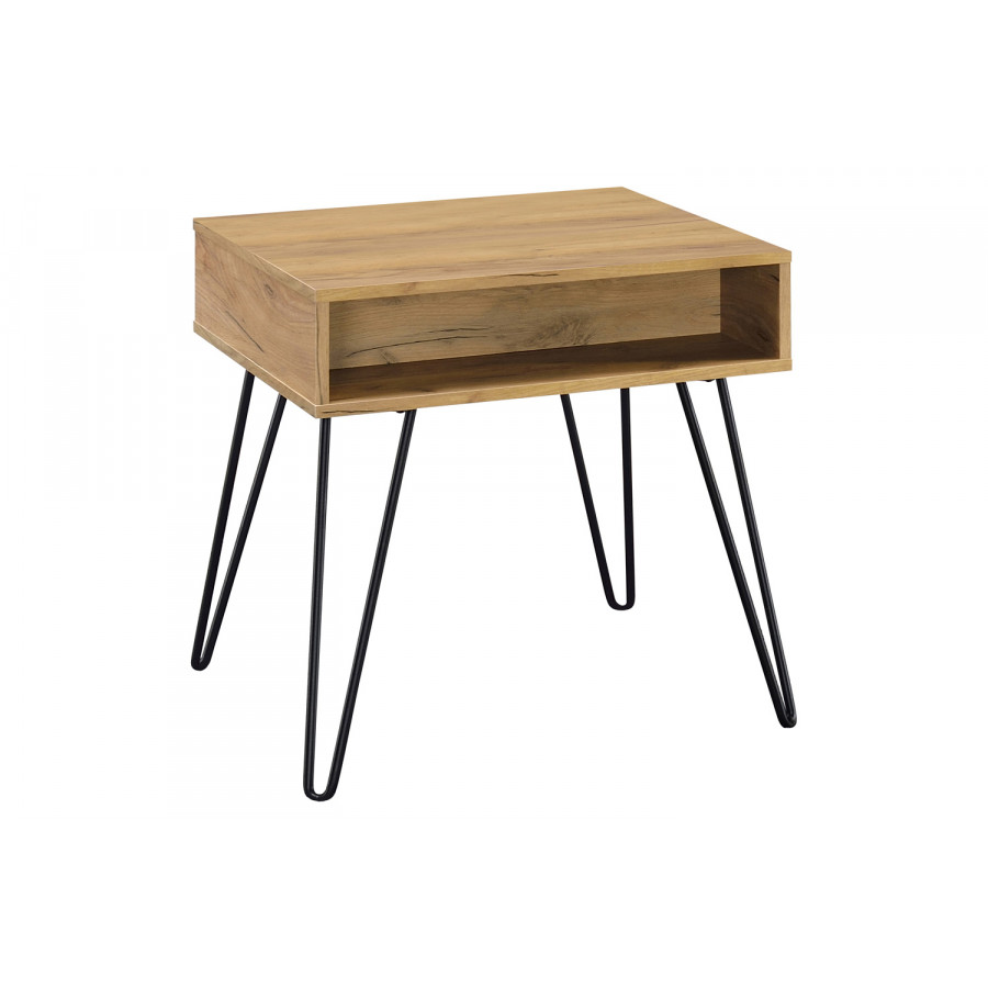 Coaster - Square End Table With Open Compartment in Golden Oak/Black
