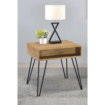 Coaster - Square End Table With Open Compartment in Golden Oak/Black