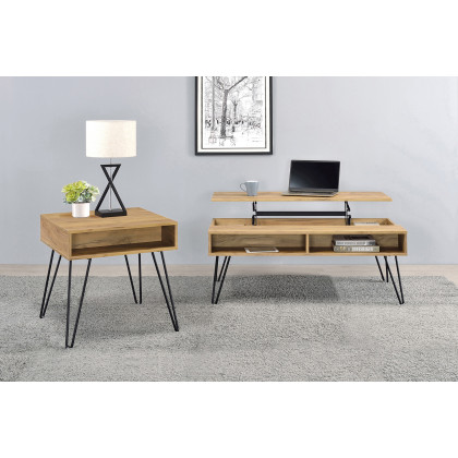 Coaster - Square End Table With Open Compartment in Golden Oak/Black