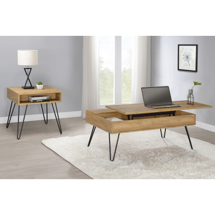 Coaster - Square End Table With Open Compartment in Golden Oak/Black
