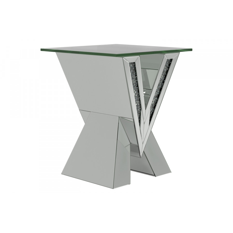Coaster - Caldwell V-Shaped End Table With Glass Top in Silver