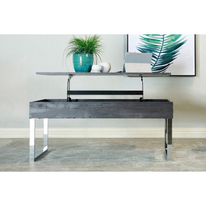Coaster - Lift Top Storage Coffee Table in Dark Charcoal/Chrome