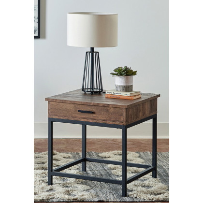 Coaster - Square 1-Drawer End Table in Brown Oak/Sandy Black