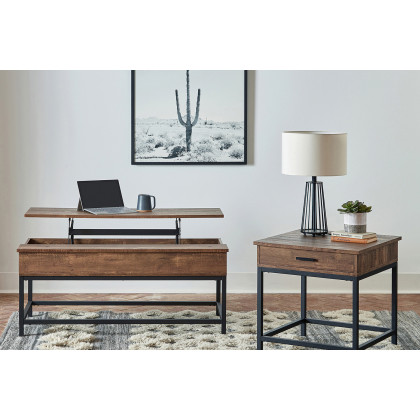 Coaster - Square 1-Drawer End Table in Brown Oak/Sandy Black
