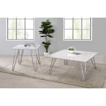 Coaster - Hairpin Leg Square End Table in White/Chrome