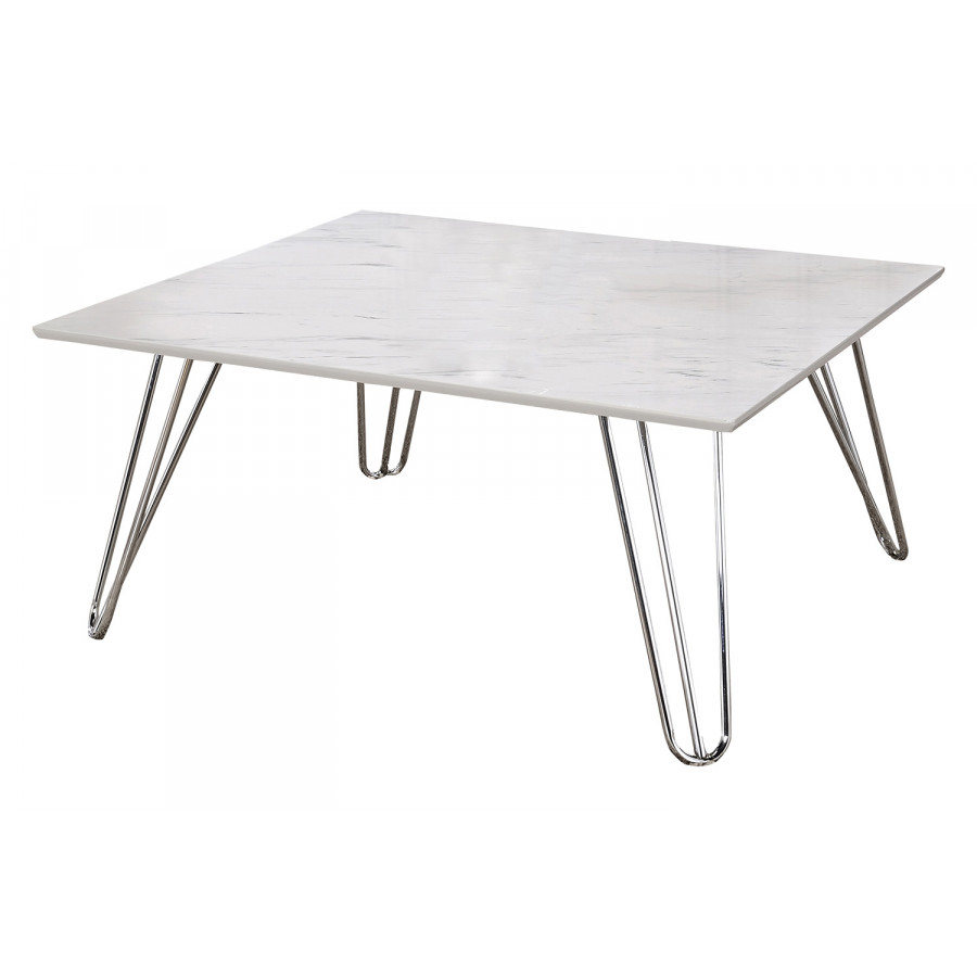 Coaster - Hairpin Leg Square Coffee Table in White/Chrome