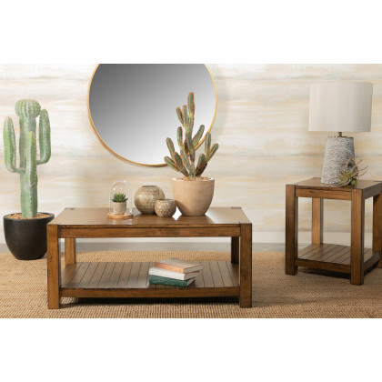 Coaster - Rectangular Coffee Table With Lower Shelf in Rustic Brown