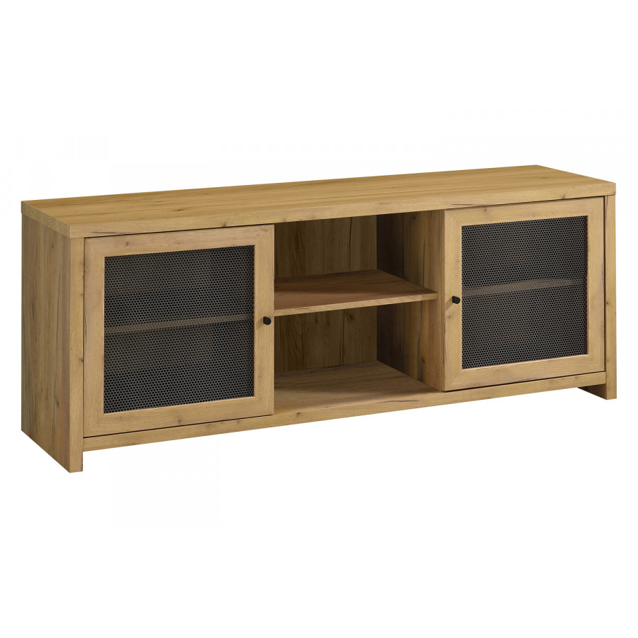 Coaster - Mesh Door Rectangular TV Console in Golden Oak/Gunmetal