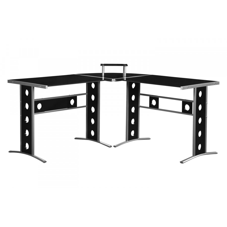 Coaster - Keizer 3-Piece L-Shape Office Desk Set in Black/Silver