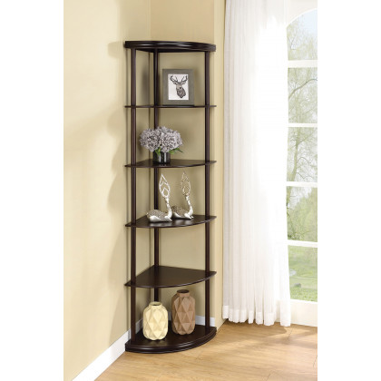 Coaster - 5-Shelf Corner Bookshelf in Cappuccino