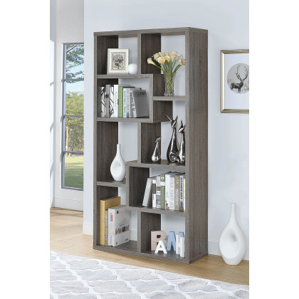 Coaster Theo 10-Shelf Bookcase - Weathered Gray