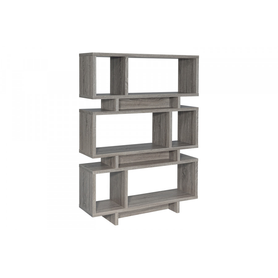 Coaster - Reid 3-Tier Geometric Bookcase in Weathered Gray