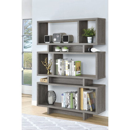 Coaster - Reid 3-Tier Geometric Bookcase in Weathered Gray