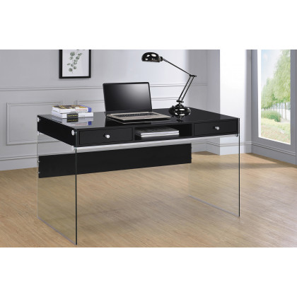 Coaster Dobrev 2-Drawer Writing Desk - Glossy Black/Clear