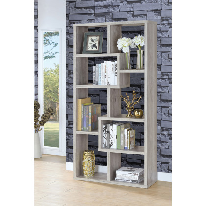 Coaster Theo 10-Shelf Bookcase - Gray Driftwood