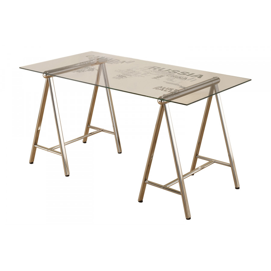 Coaster - Patton World Map Writing Desk in Nickel/Printed Clear