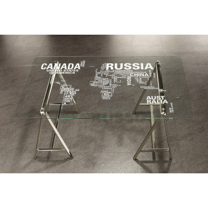 Coaster - Patton World Map Writing Desk in Nickel/Printed Clear