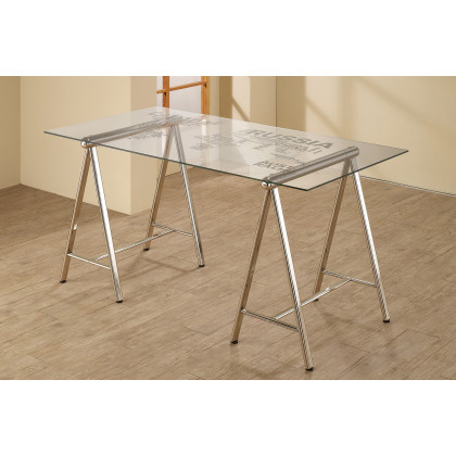 Coaster - Patton World Map Writing Desk in Nickel/Printed Clear