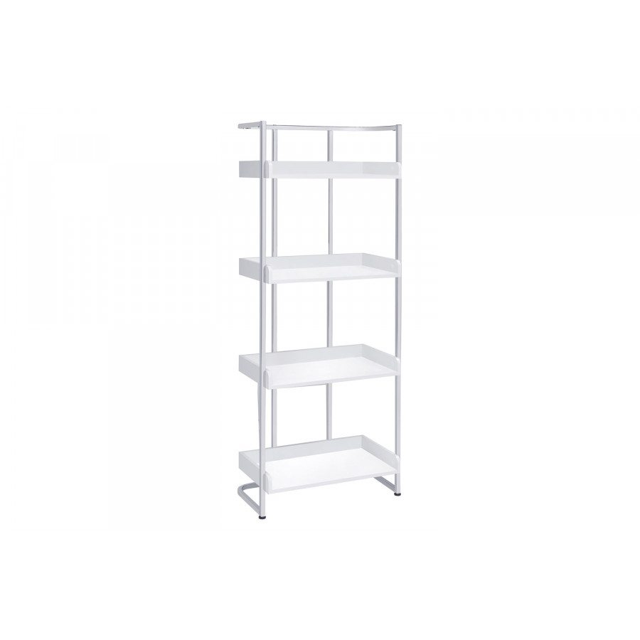 Coaster Ember 4-Shelf Bookcase - White High Gloss/Chrome